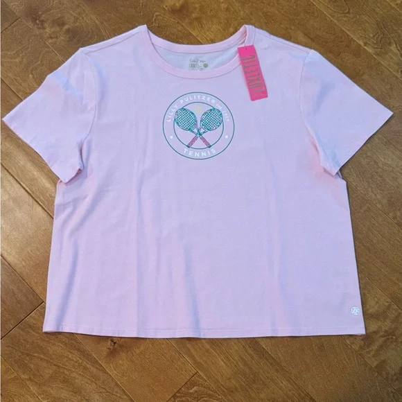 Lilly Pulitzer Rally Tee in Peony Pink ‘Holding Court’ Tennis Graphic XL 🆕 NWT - Picture 6 of 12